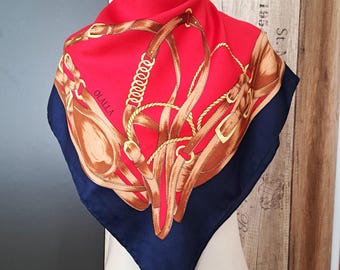 Vintage Olalla zijden sjaal: thema paardensport, handgerold (34,8'')