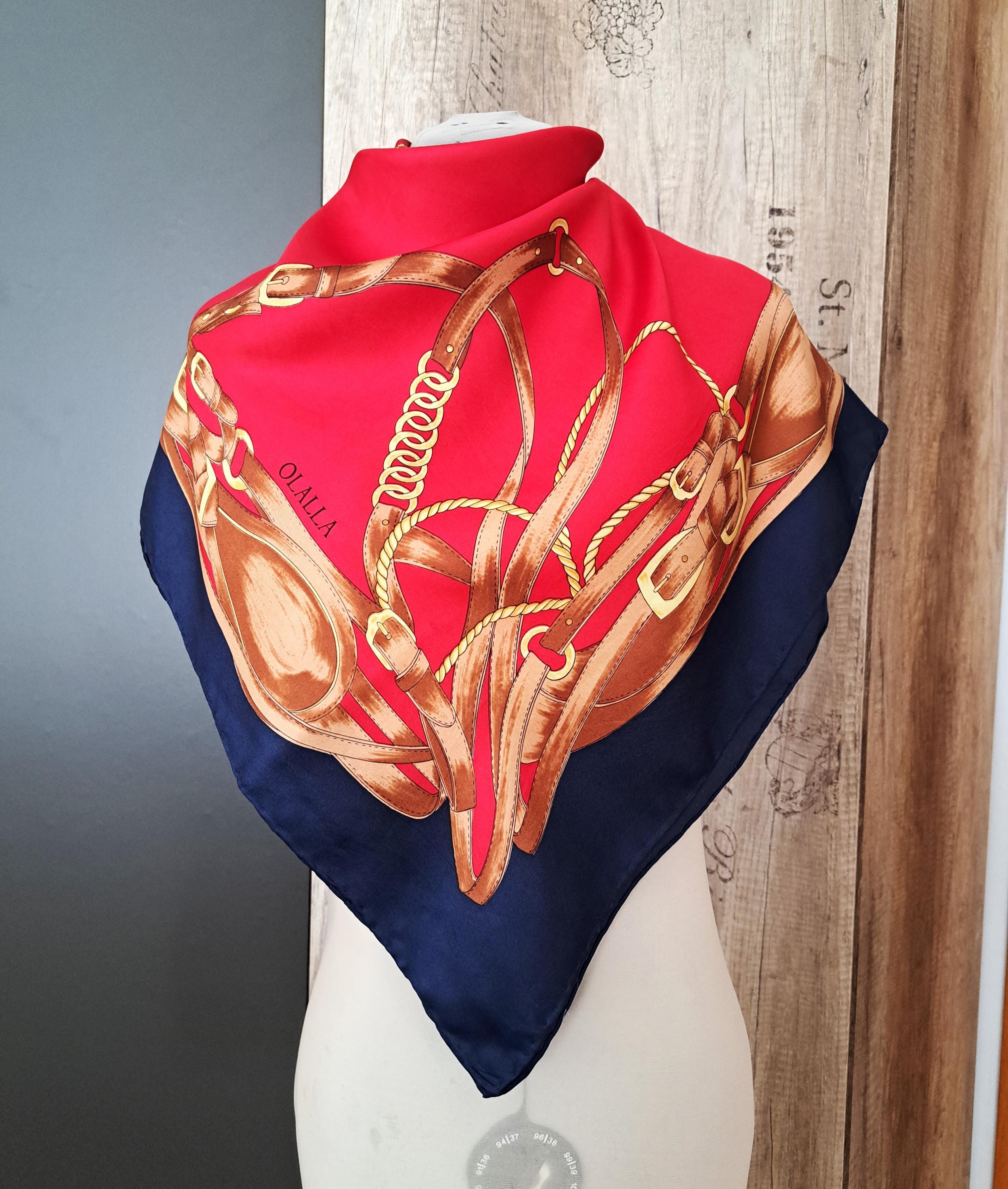 Vintage Olalla Silk Scarf: Equestrian Horse Theme, Hand Rolled