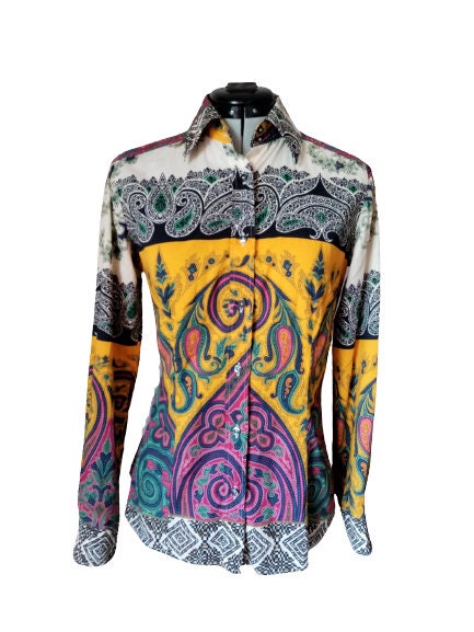90s Etro Blouse Vintage Paisley Print Buttoned Down Shirt 