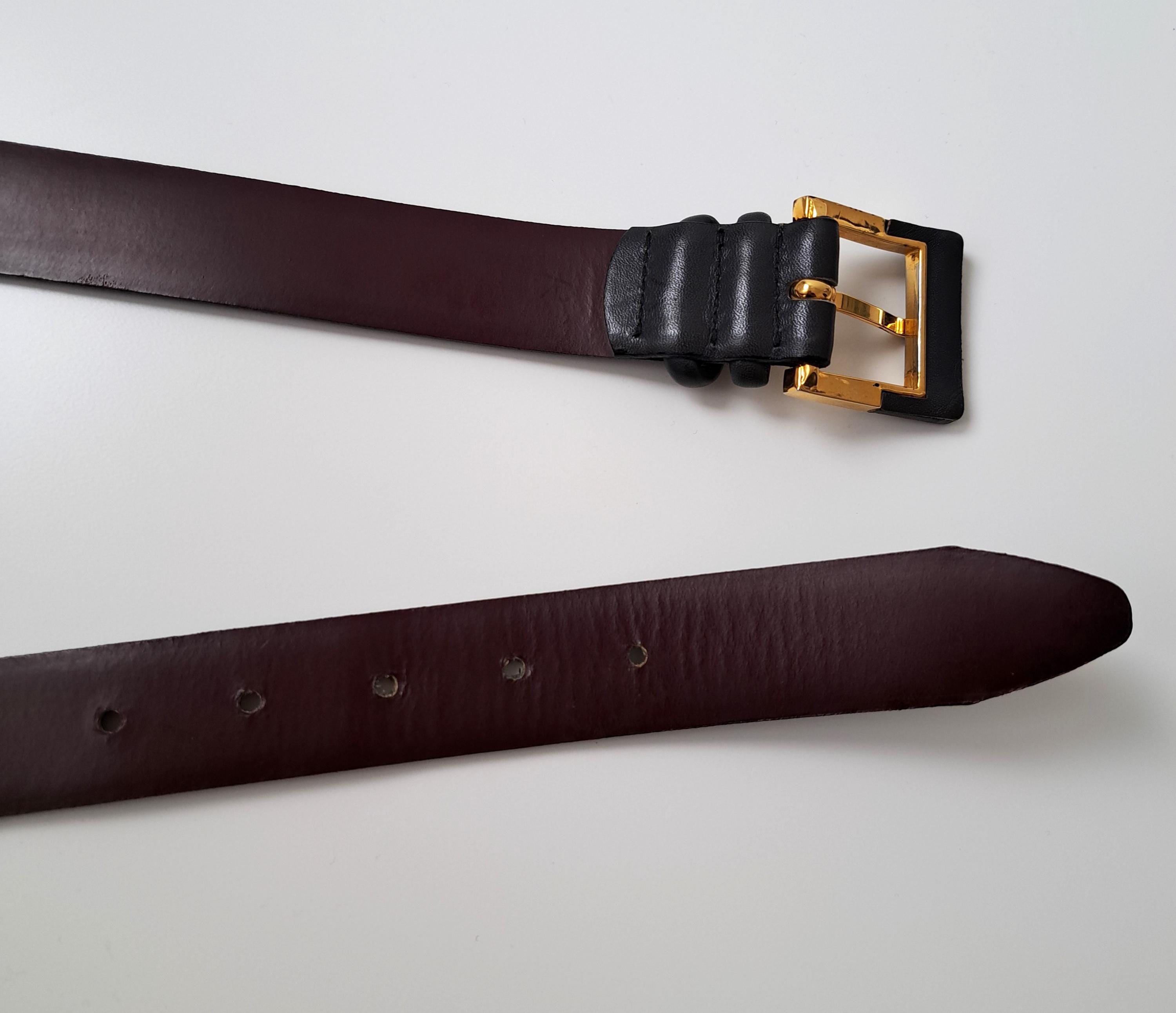 Vintage Humberto Fiacco Leather Belt: Dark Gray With Gold  display picture 3
