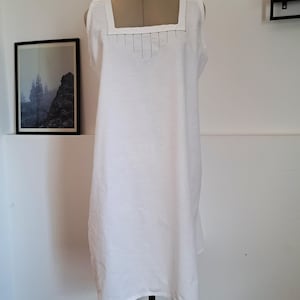 Vintage 40s White Linen Night Dress: Hand Embroidered Monogram, Large