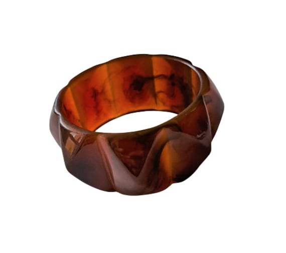 Vintage Bakelite Bangle Dark Orange Marbled Scall… - image 4