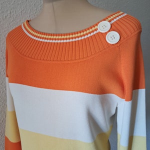 Vintage 60s 70s Women&#39;s Knit Top, Wide Stripe Contrast Colors Blouse, Ribbed Oval Neck Stretch Sweater Top 3/4 Raglan Sleeve