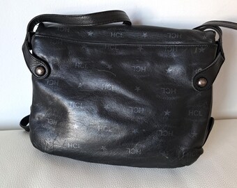 Vintage HCL Monogram Leather Shoulder Bag Black Made in  display picture 3