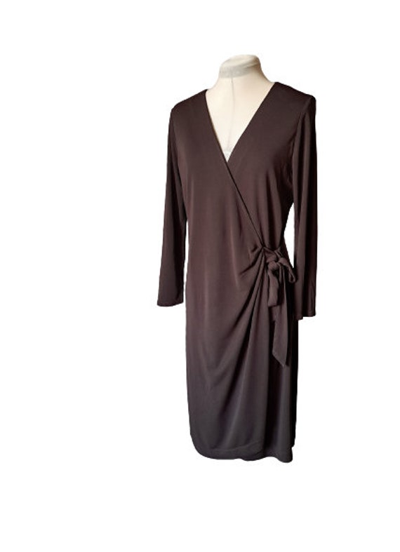 Lauren Ralph Lauren Women s Wrap Dress Brown Viscose Dress Midi Dress Stretch Jersey Wrap Dress Size 8 Etsy
