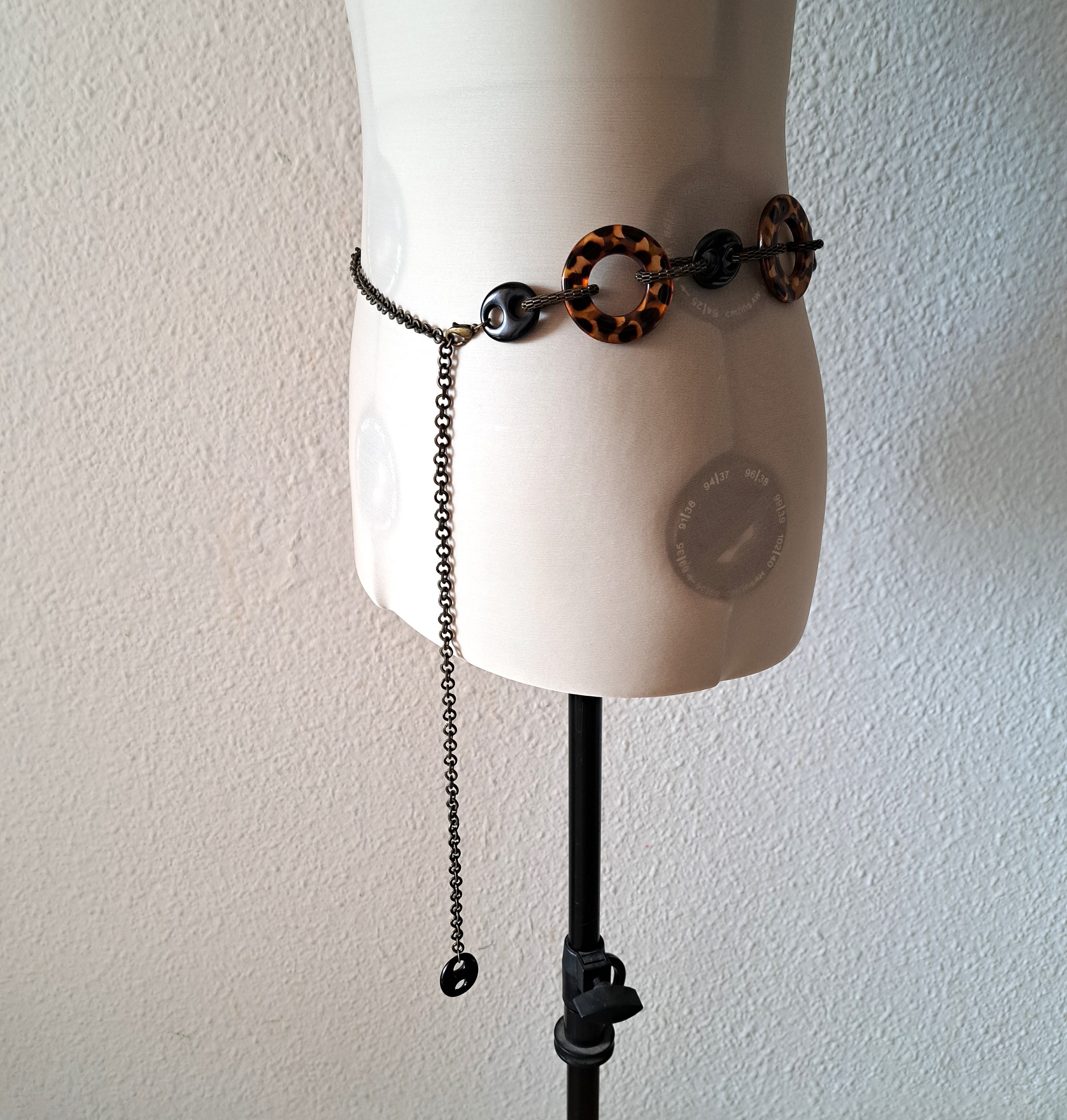 Vintage Lucite or Bakelite Chain and Squares Belt Black Lucite Rectangle and Circle Link Belt 38 - 34.5  main image 2