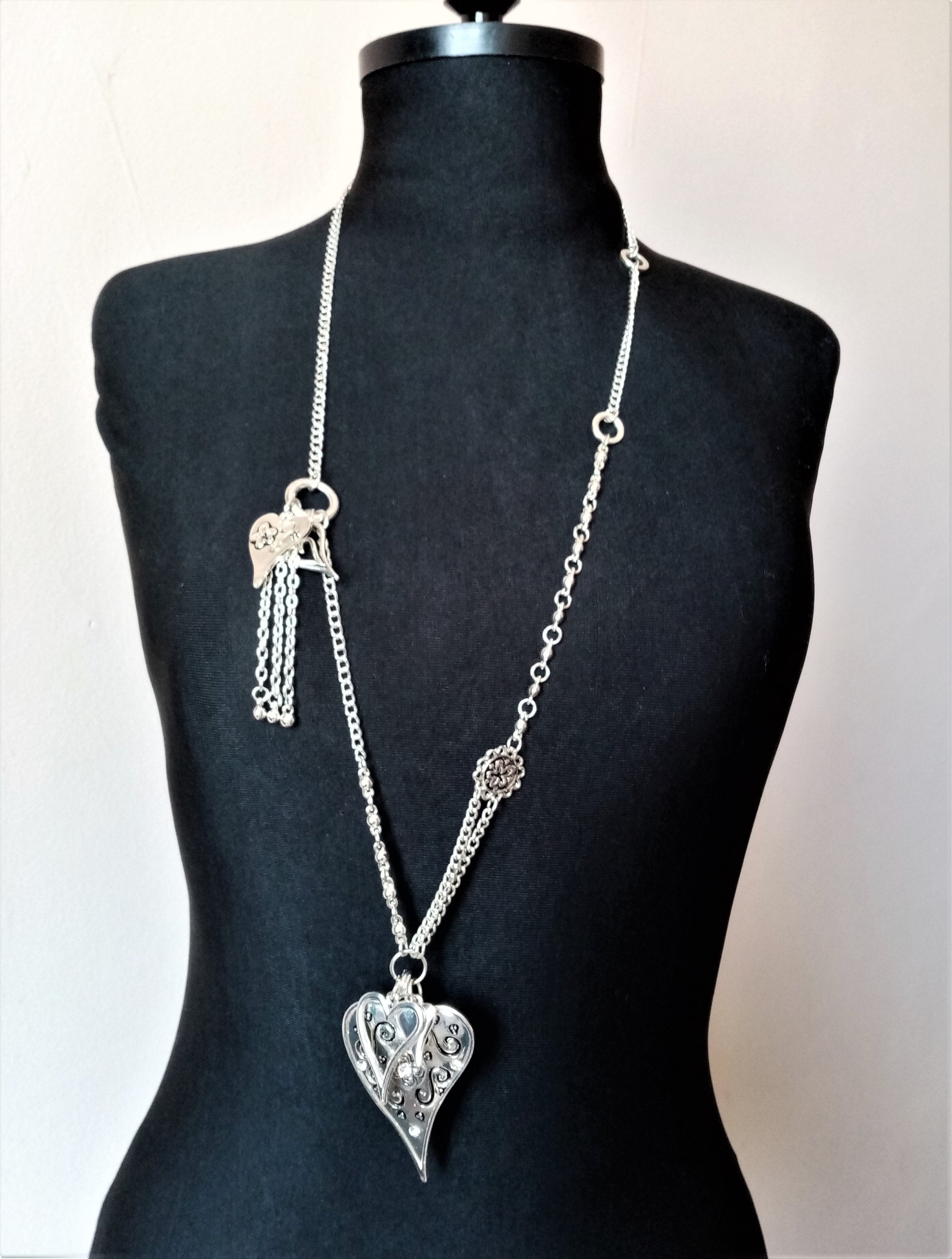 HJERTER Hearts Silver Tone Necklace, Vintage 80s Norway Jewelry - Etsy