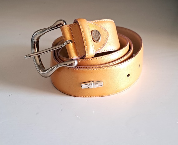 Longchamp Cream Leather Belt with Silver Ornate Buckle Longchamp Beige Leather Belt With Silver Monogram Buckle (91  main image 3