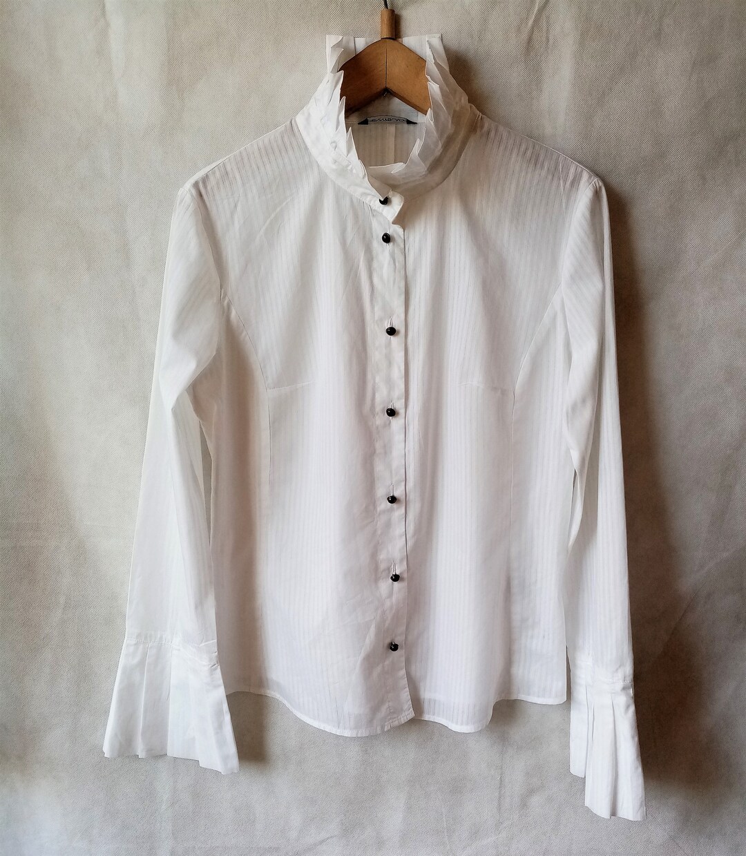 White Cotton Shirt With Pleated Collar and Cuffs Button Down - Etsy