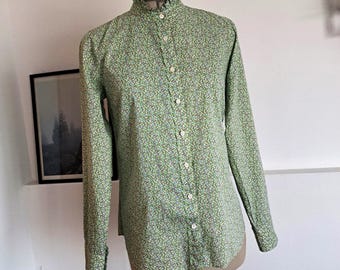 Blusa de algodón con estampado floral verde y volantes - Talla 2
