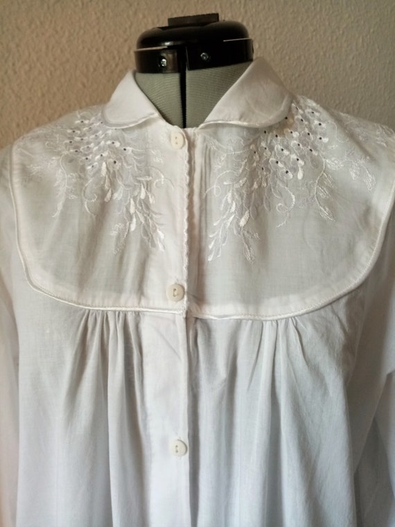 Vintage Cotton Nightdress, Embroidered White Slee… - image 1