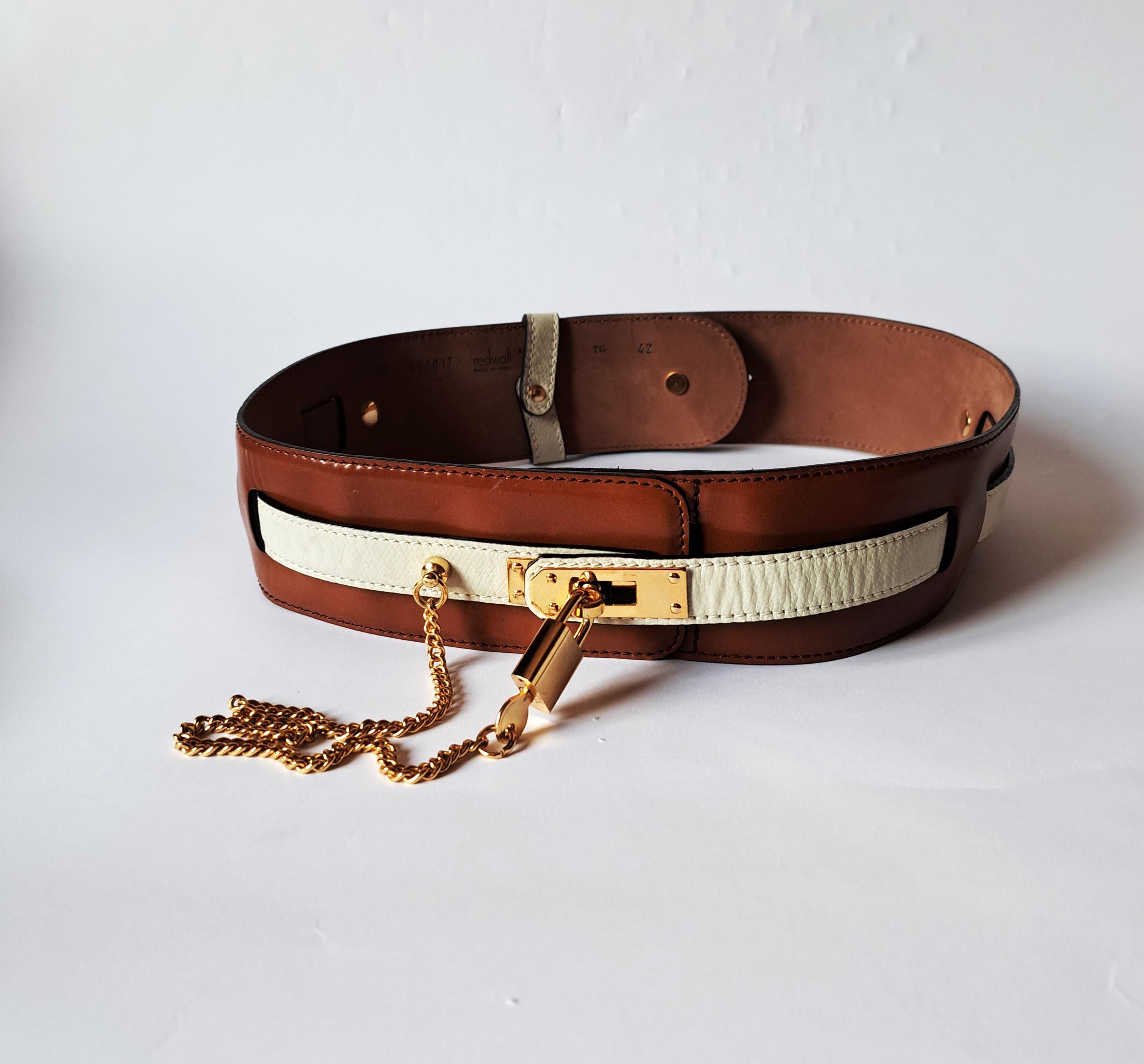 Vintage Moschino Redwall Leather Belt With Padlock and Key  display picture 2