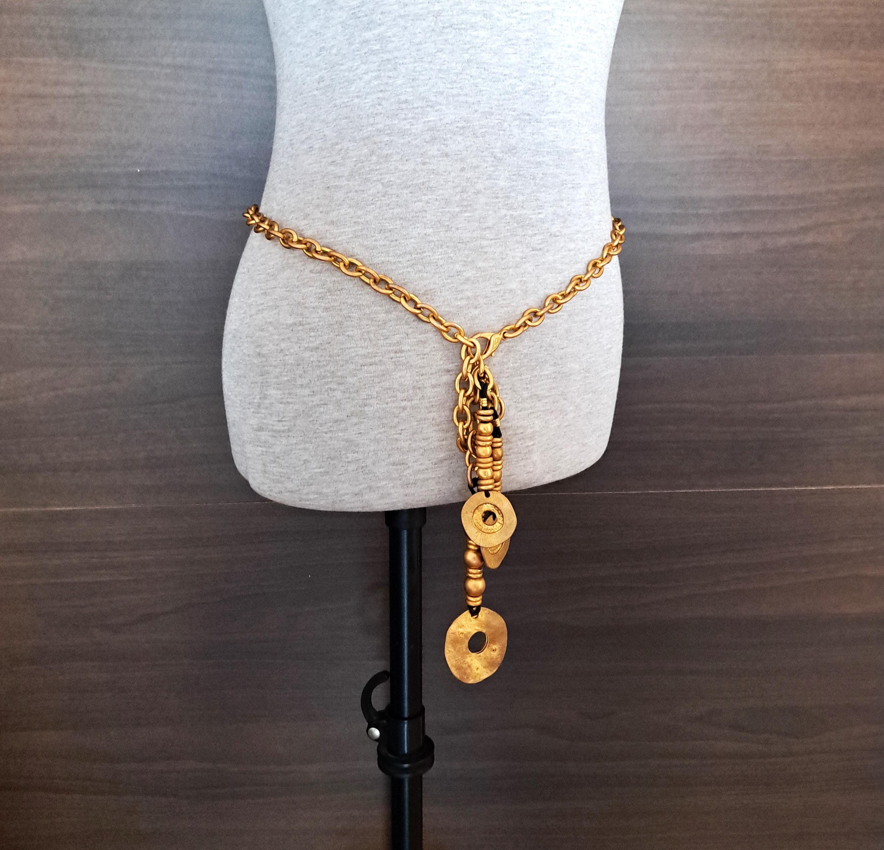 Vintage Chunky Gold Tone Chain Belt OS ✨ 90s Gold Tone Ring Chain Belt | Chaink Link Belt  main image 2