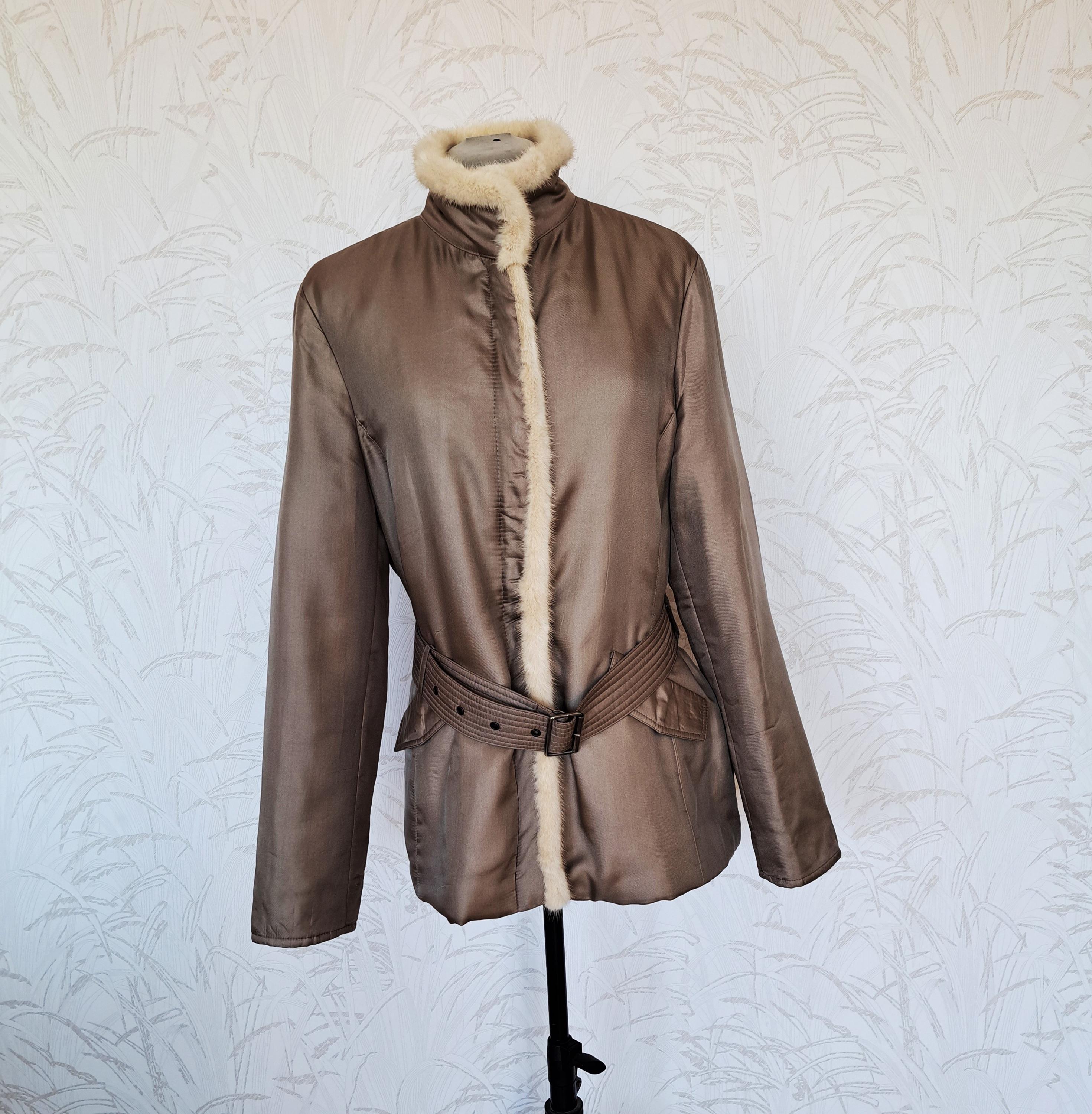 Vintage Burberry London Women's Silk Jacket With Fur Trim, Size 44