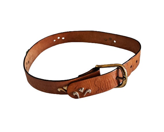 Vintage Sem Vaccaro Leather Belt: Tan With Gold Tone Details  display picture 2