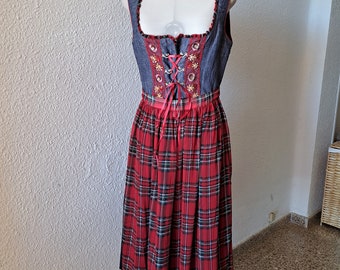 Denim Dirndl Dress: Rhinestone Embellished Oktoberfest Folk Dress, Size 38