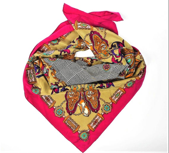 Foulard En Soie Vintage Codello - 100% Soie - Dimensions 86x88 Cm - Bleu Ciel - Occasion
