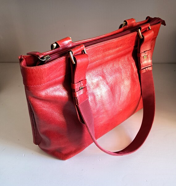 Vintage French Leather Bag Red Genuine Leather Ha… - image 4