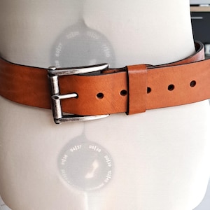 Vintage Wide Tan Leather Belt with Silver Buckle