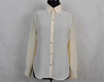 Vintage Silk Blouse Corner Annex Ivory Long Sleeve, Petite Size 2