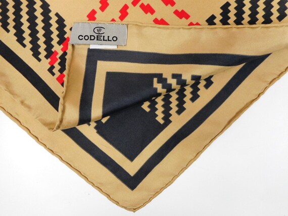 Foulard Carré En Soie CODellO - 70x70 Cm - Motif Orange, Gris Et Noir - Vintage, Occasion Très Bon état