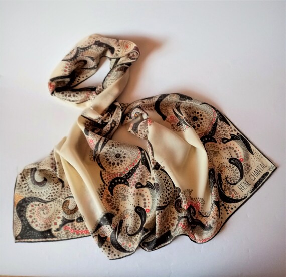 Vintage Abstract Floral Silk Scarf: French Designer Rene  display picture 3
