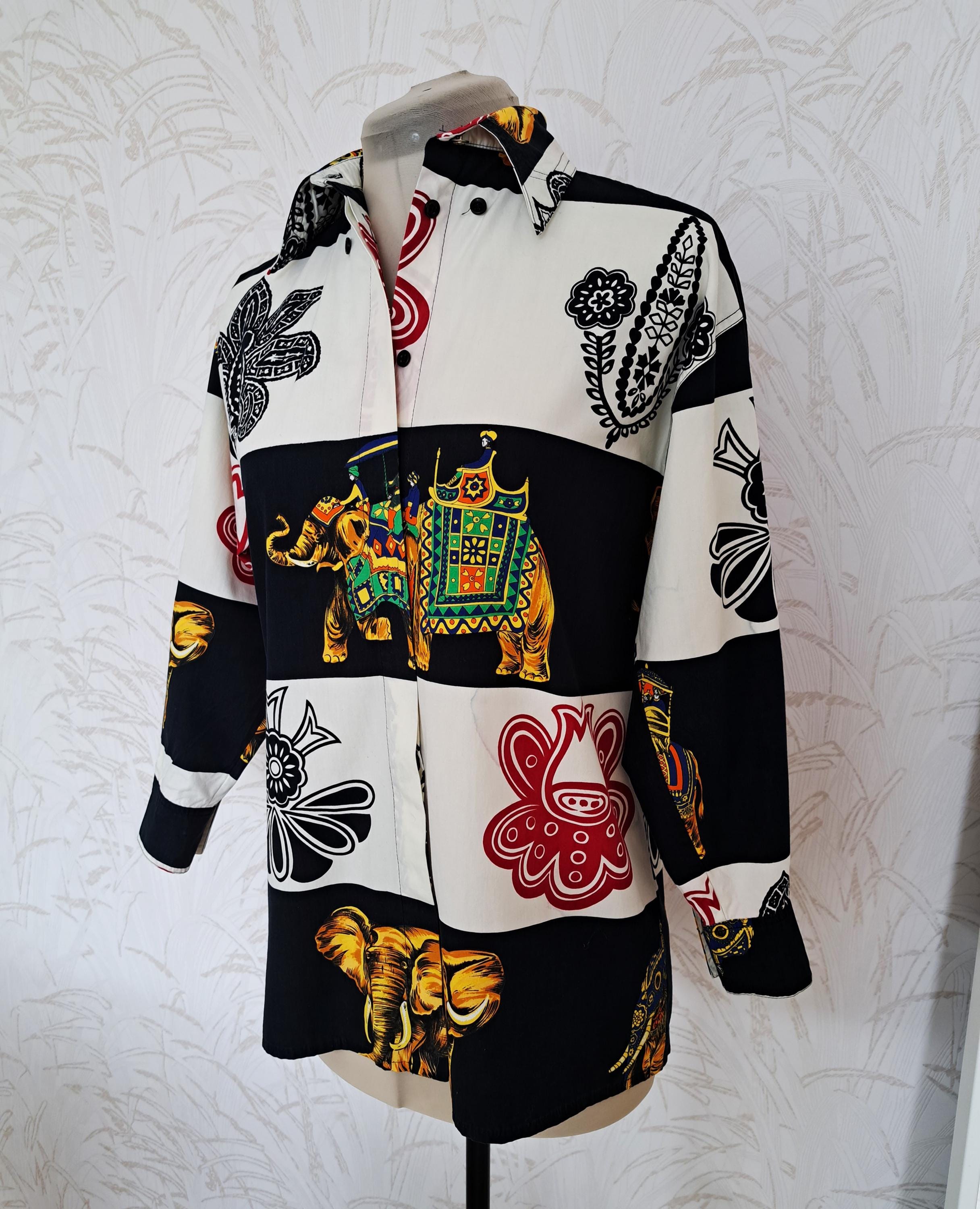 Versace Jeans Couture, Vintage 90s Versace Jeans Couture Shirt: Elephant Floral Print, Size XS