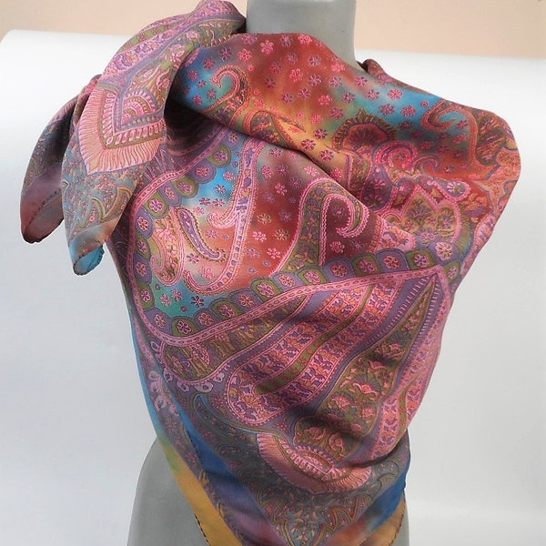 Vintage 70s Paisley Colorful Silk Scarf
