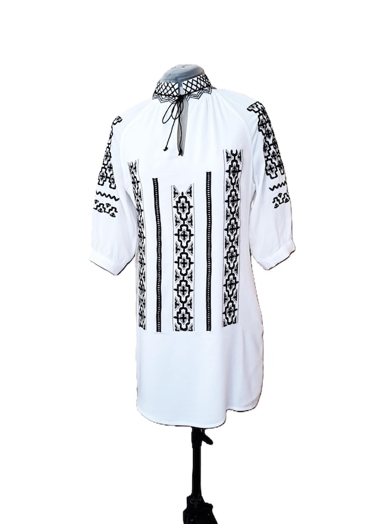 Stella Mccartney Black/white Embroidered Mini Dress Silk Blend - Etsy
