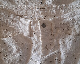 Isabel Marant Etoile Vaqueros bordados de encaje blanco Pantalones rectos