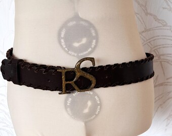 Vintage Jaeger Black Leather Belt: Italian Designer Logo  display picture 2