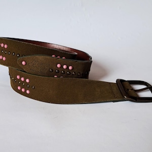 Vintage Dolce & Gabbana Green Suede Belt with Pink and Metallic Studs
