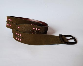Vintage Dolce & Gabbana Green Suede Belt With Pink and