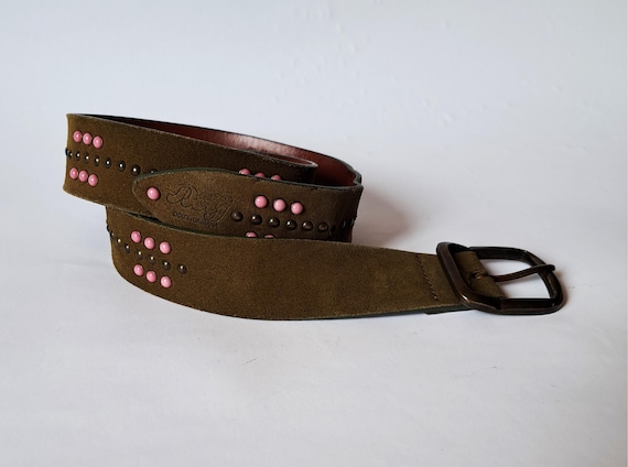 Vintage Dolce & Gabbana Green Suede Belt With Pink and