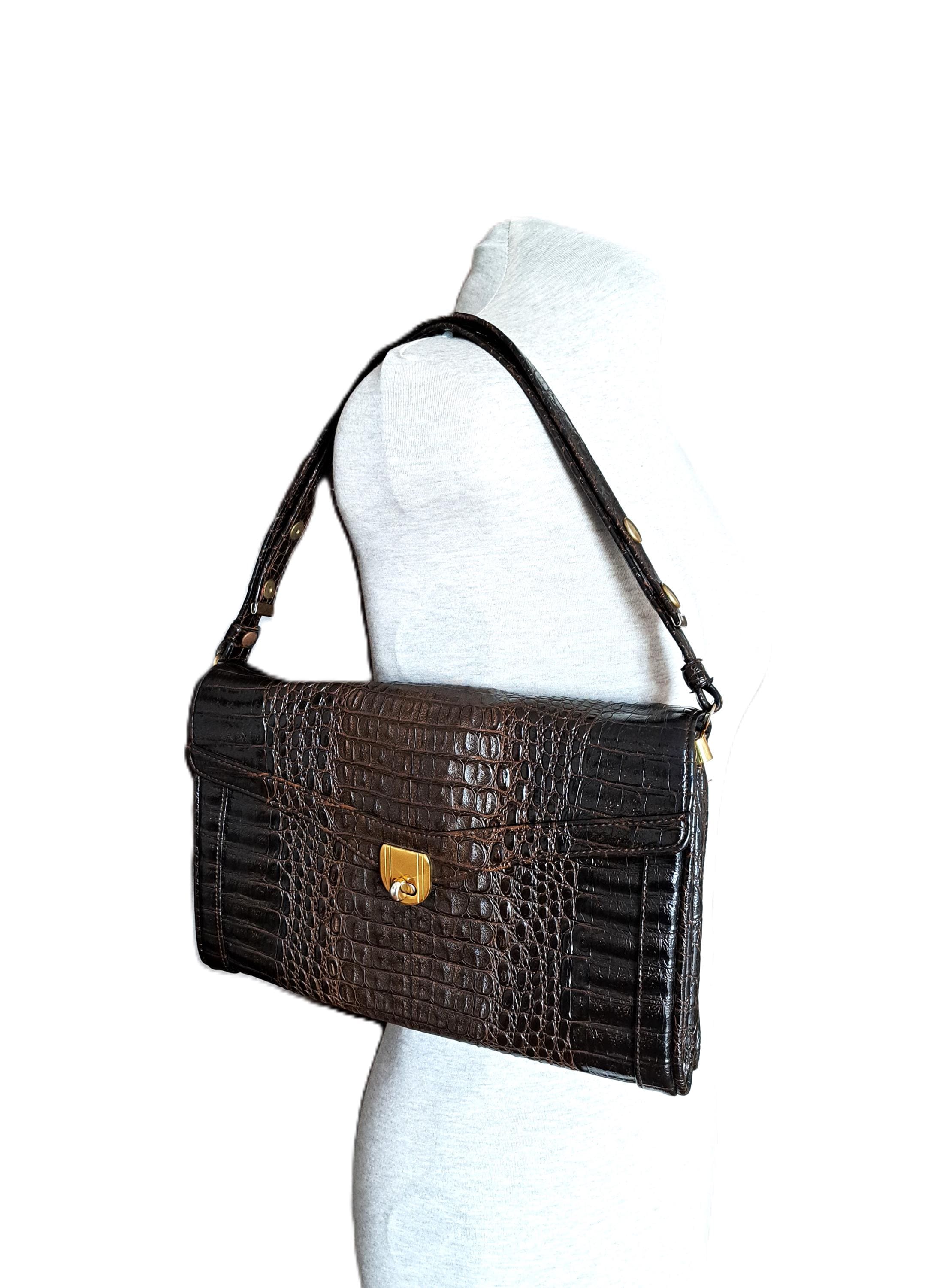 Brown Vintage 1960s Faux Crocodile Handbag/shoulder Bag - Etsy Norway