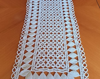 Vintage Crochet Tablecloth, White Cotton Table Topper, Hand Crochet Table Cloth, Rectangular Lace Dressing Scarf