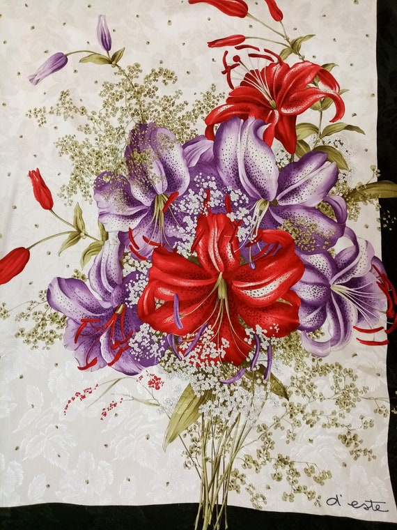 Foulard Carré En Soie 100% D'Este - Modèle Vintage Multicolore Floral - Occasion En Bon état