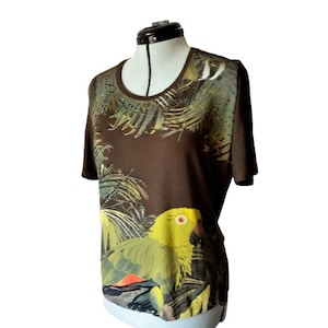 Vintage Krizia Parrot Print Viscose Blouse - Short Sleeve Top