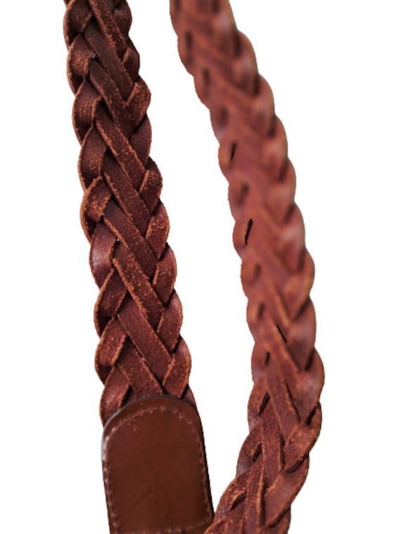 編み込みブラウンレザーベルト：ヴィンテージ編み込みユニセックス