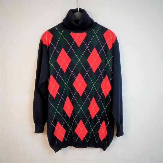 Vintage Argyle Turtleneck Mens Sweater 