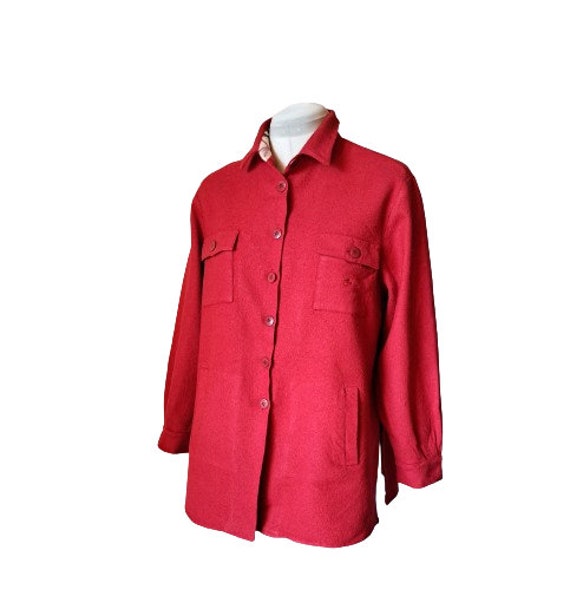 Vintage Burberry London Women's Red Wool Shirt Po… - image 1