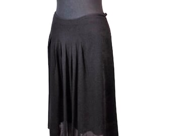 Valentino Pleated Skirt, Black Viscose Jersey Vintage 90s Skirt