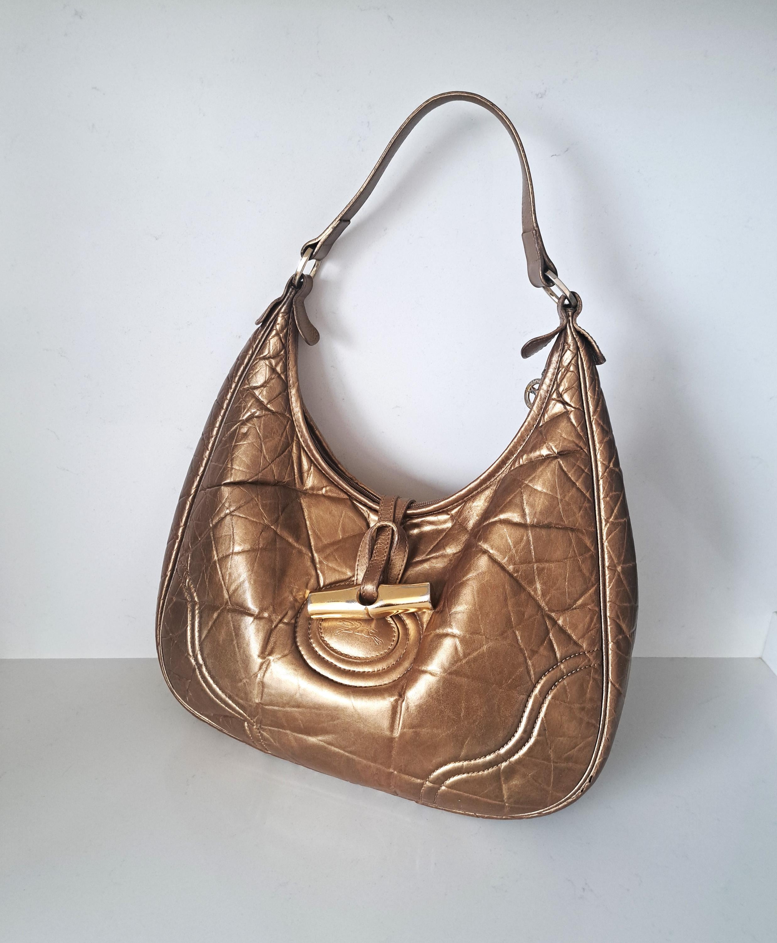 Longchamp Bronze Quilted Leather Hobo Shoulder Bag With Gold Hardware Etsy Ireland