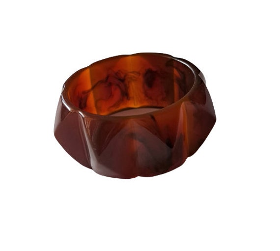 Vintage Bakelite Bangle Dark Orange Marbled Scall… - image 2