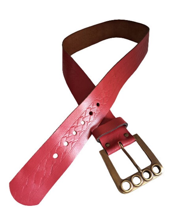 Vintage Women's Genuine Leather Red Belt, Wide Ca… - image 5