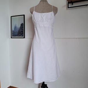 Vintage White Linen Slip Dress: Etam Beaded Spaghetti Strap