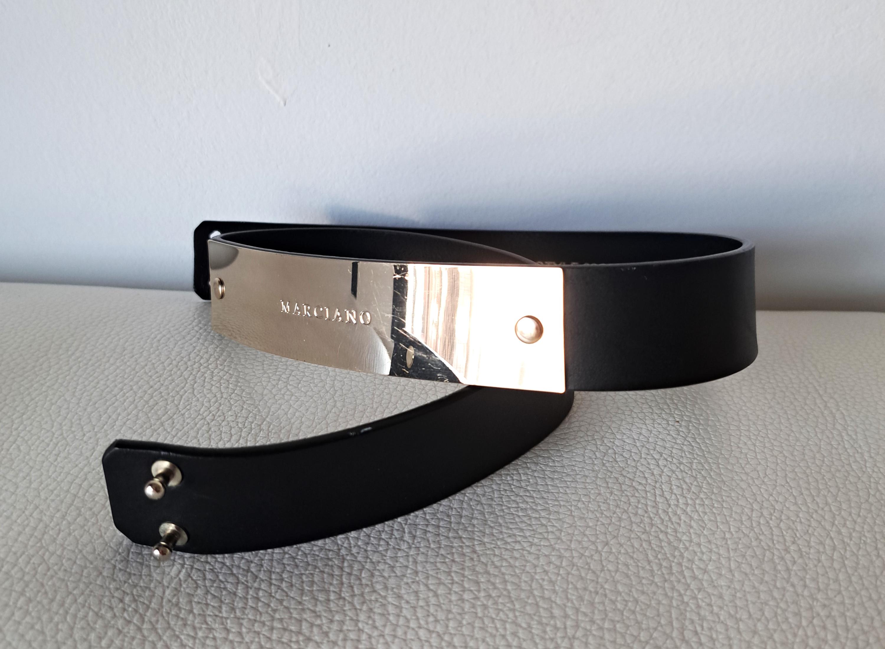 Marciano Leather Logo Belt: Black & Silver Tone, Made in  display picture 1