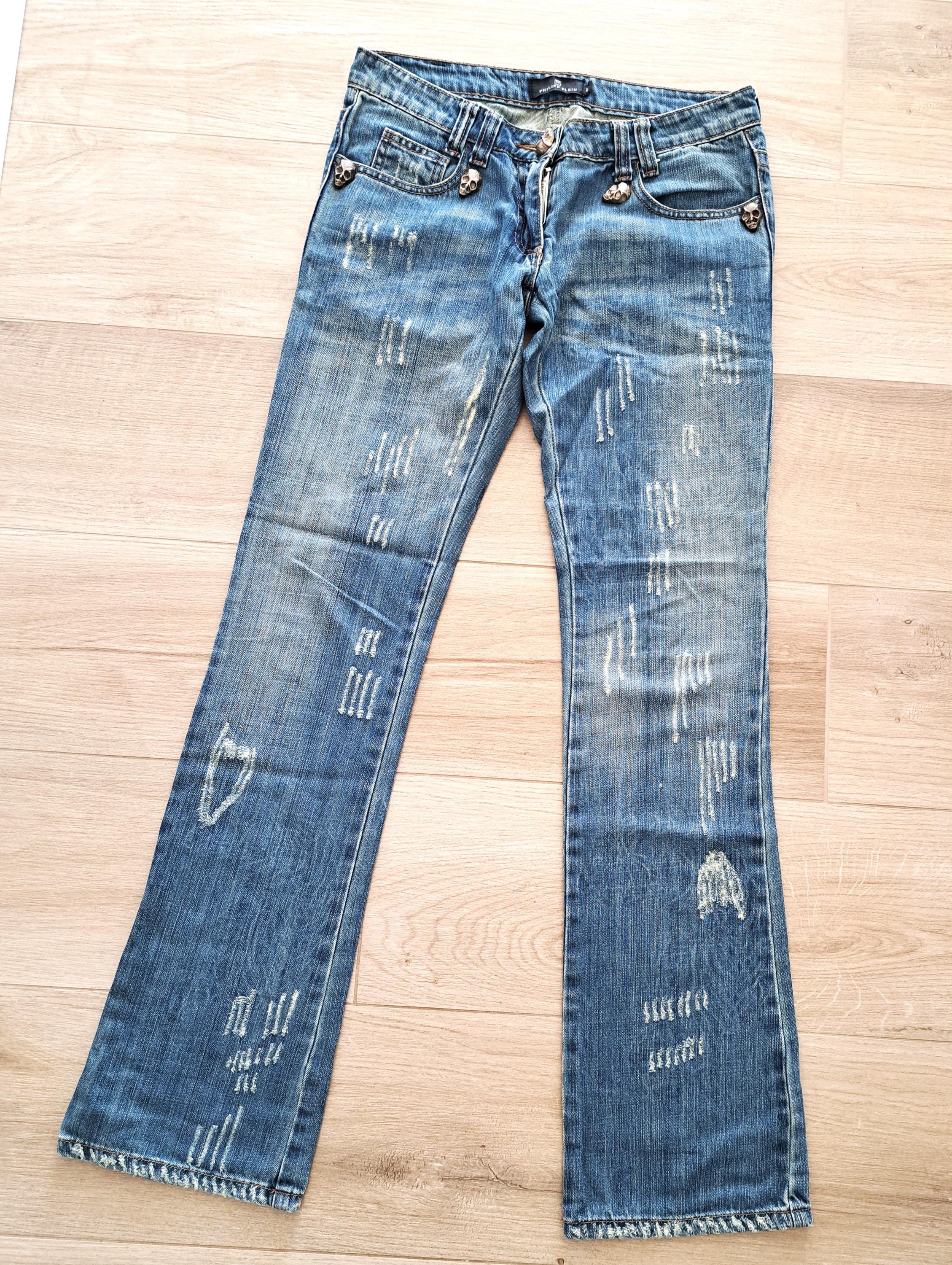 Philipp Plein Blue Jeans Straight Leg Skulls Jeans Vintage Made in 