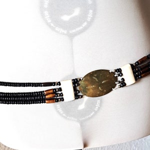Vintage Boho Tie Belt, Wooden Beads and Bone Plates Belt, Hippie Belt