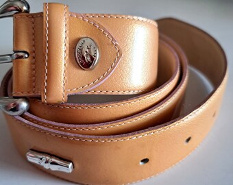 Longchamp Beige Leather Belt: Monogram Silver Buckle, Made  display picture 2
